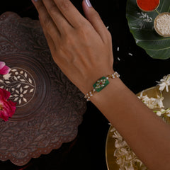 MDB852- Green Colour Gold Plated Jadau Kundan Rakhi