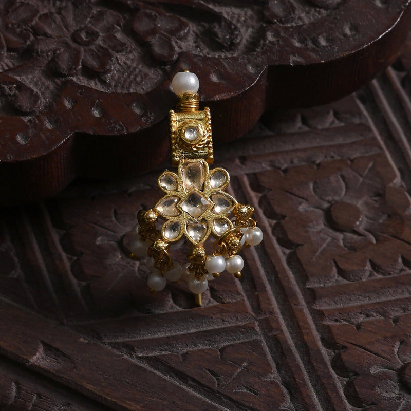MDBR259- Multi Colour Gold Plated Jadau Kundan Juda Pin