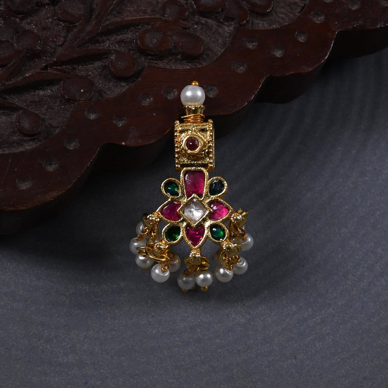MDBR259- Multi Colour Gold Plated Jadau Kundan Juda Pin