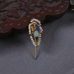 MDBR524- Multi Colour Gold Plated Jadau Kundan Bird Motif Juda Pin