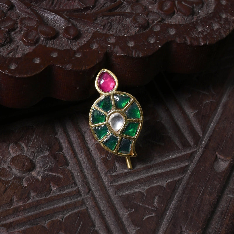 MDBR320- Multi Colour Gold Plated Jadau Kundan Juda Pin