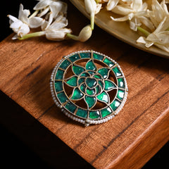 MDBU873- Green Colour Gold Plated Jadau Kundan Brooch