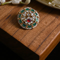 MDBU874- Multi Colour Gold Plated Jadau Kundan Brooch