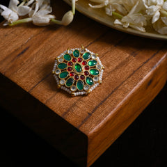 MDBU875- Multi Colour Gold Plated Jadau Kundan Brooch
