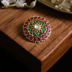 MDBU876- Multi Colour Gold Plated Jadau Kundan Brooch