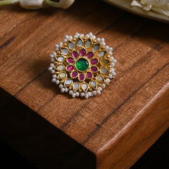 MDBU877- Multi Colour Gold Plated Jadau Kundan Brooch
