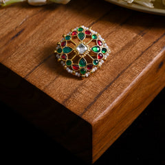 MDBU878- Multi Colour Gold Plated Jadau Kundan Brooch