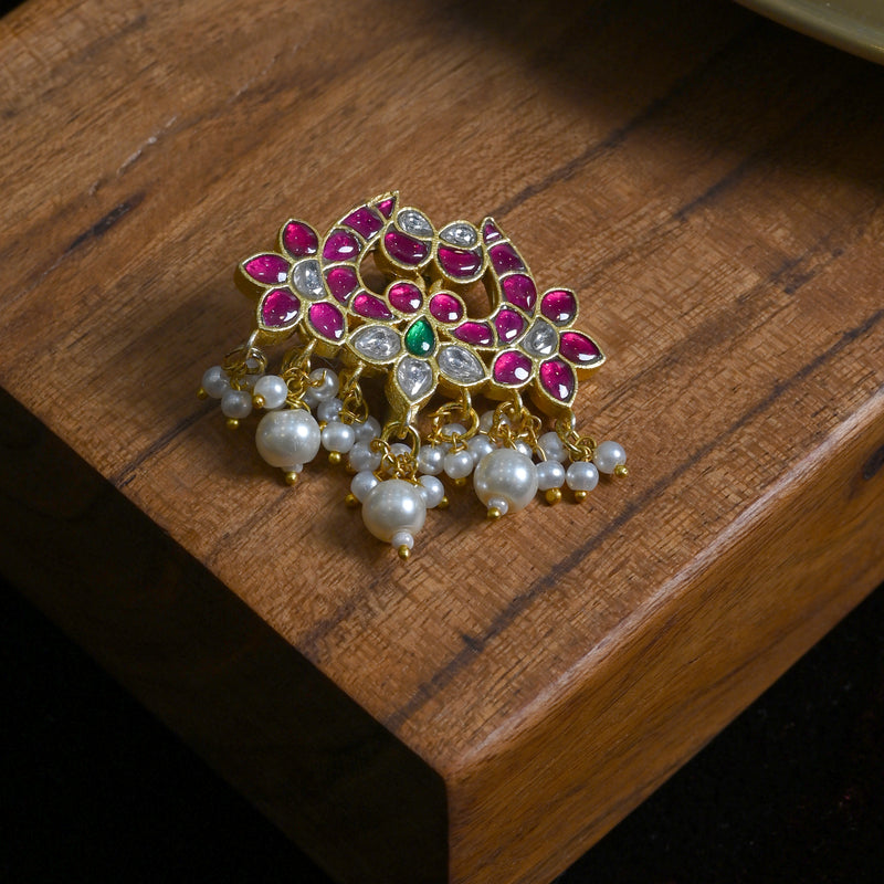 MDBU880- Multi Colour Gold Plated Jadau Kundan Brooch