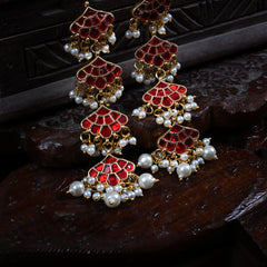 MDE664- Red Colour Gold Plated Jadau Kundan Dangler Earrings