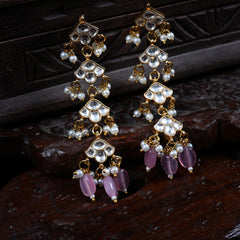 MDE663- White Colour Gold Plated Jadau Kundan Dangler Earrings
