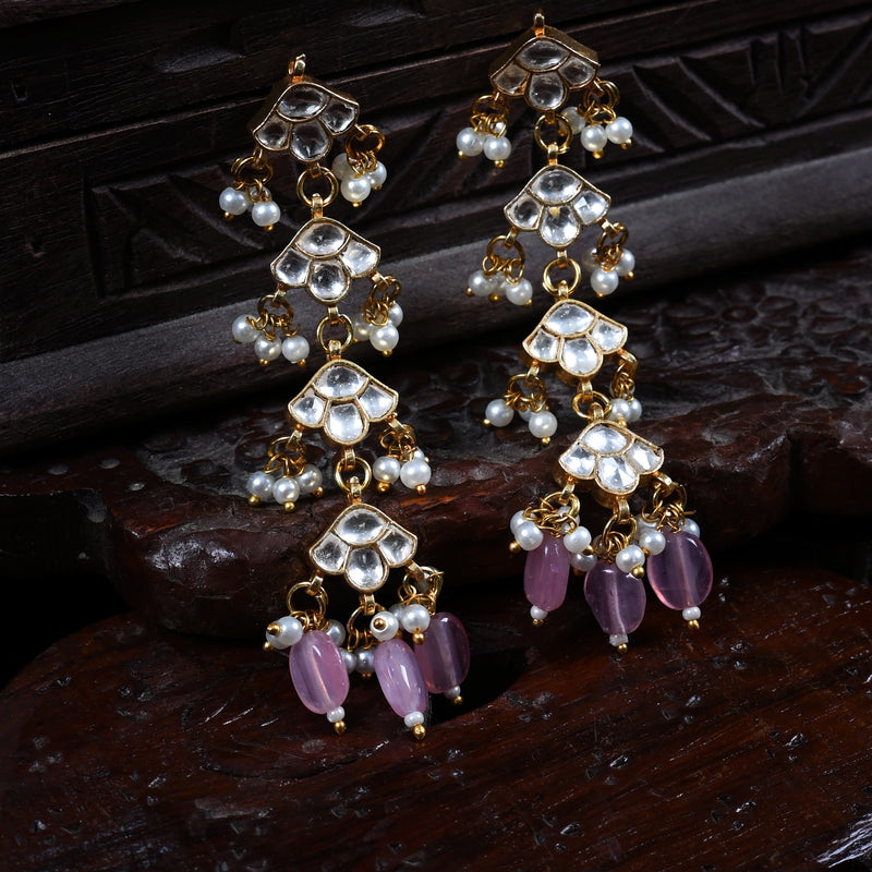 MDE663- White Colour Gold Plated Jadau Kundan Dangler Earrings