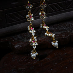MDE666- Pink and White Colour Gold Plated Jadau Kundan Dangler Earrings