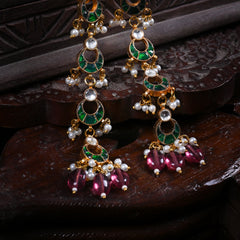 MDE662- Green and White Colour Gold Plated Jadau Kundan Dangler Earrings