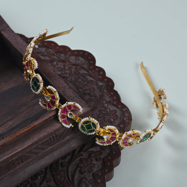 MDE825- Multi Colour Gold Plated Jadau Kundan Headband