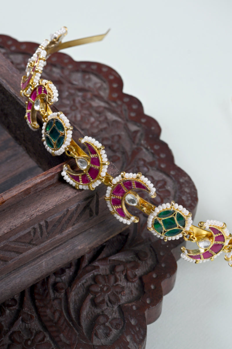 Multi Colour Gold Plated Jadau Kundan Headband