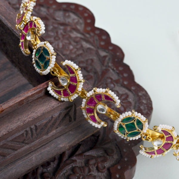 MDE825- Multi Colour Gold Plated Jadau Kundan Headband