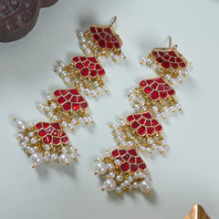 MDE664- Red Colour Gold Plated Jadau Kundan Dangler Earrings
