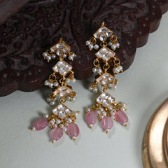 MDE663- White Colour Gold Plated Jadau Kundan Dangler Earrings