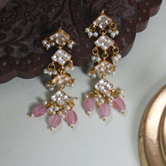 MDE663- White Colour Gold Plated Jadau Kundan Dangler Earrings