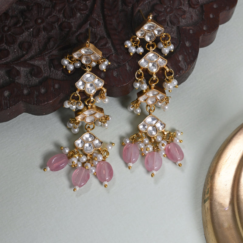 MDE663- White Colour Gold Plated Jadau Kundan Dangler Earrings