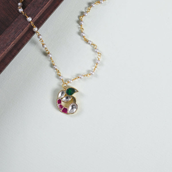 MDN858- Multi Colour Gold Plated Jadau Kundan Peacock Motif Pendant