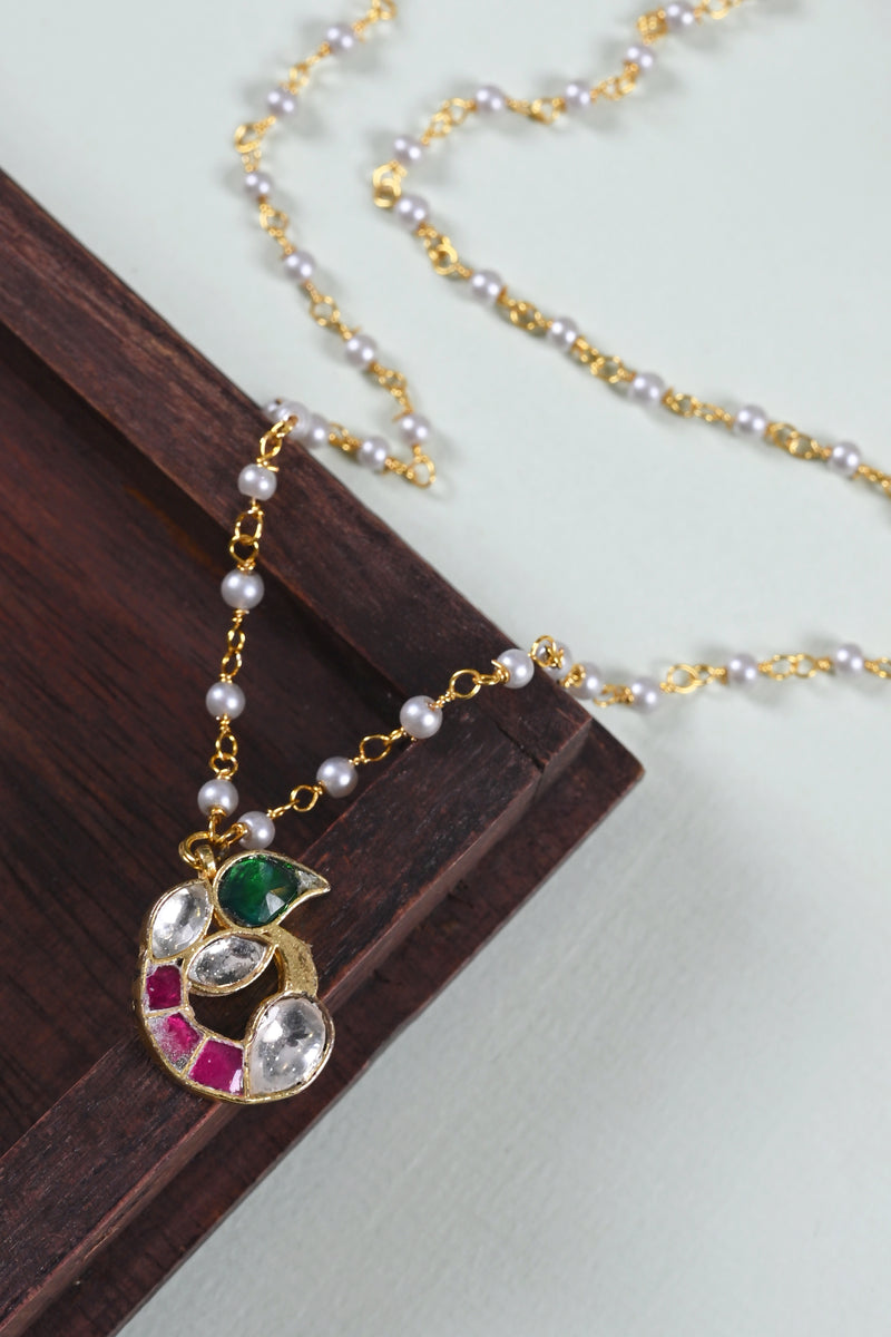Multi Colour Gold Plated Jadau Kundan Peacock Motif Pendant