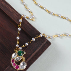 MDN858- Multi Colour Gold Plated Jadau Kundan Peacock Motif Pendant