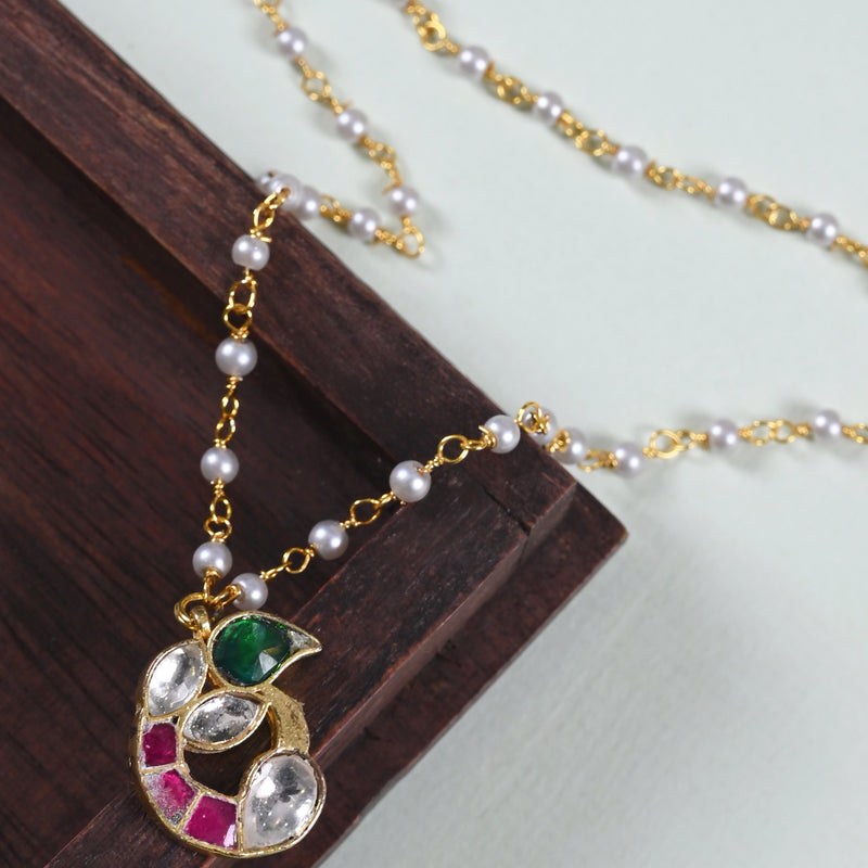 MDN858- Multi Colour Gold Plated Jadau Kundan Peacock Motif Pendant
