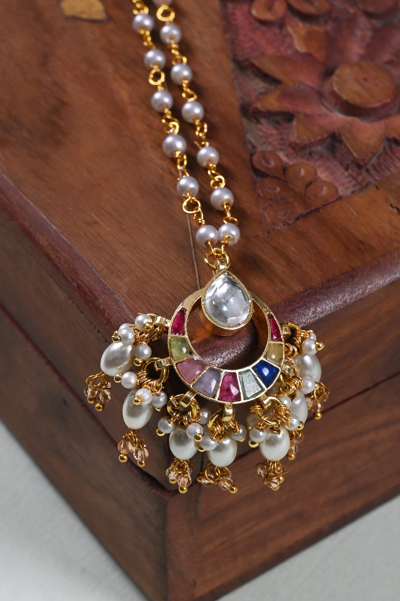 Multi Colour Gold Plated Jadau Kundan Pendant
