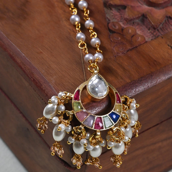 MDN859- Multi Colour Gold Plated Jadau Kundan Pendant