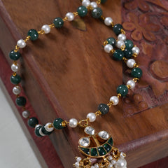 MDN860- Green and White Colour Gold Plated Jadau Kundan Pendant