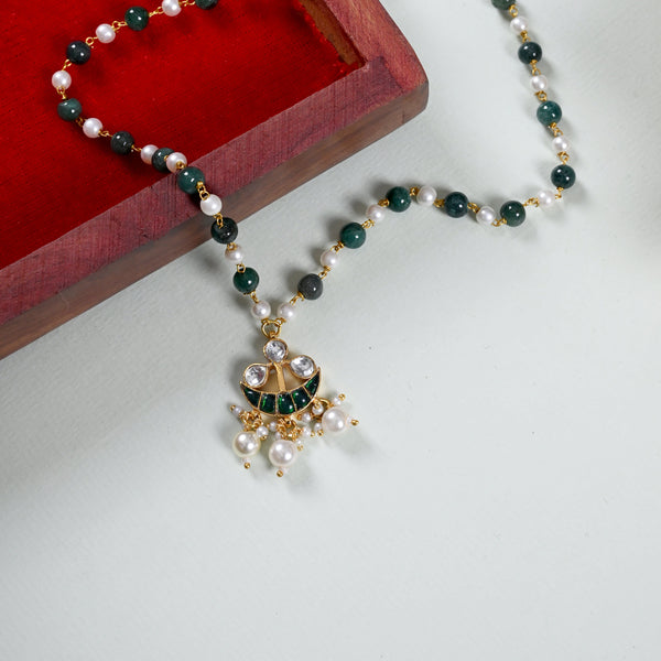 MDN860- Green and White Colour Gold Plated Jadau Kundan Pendant