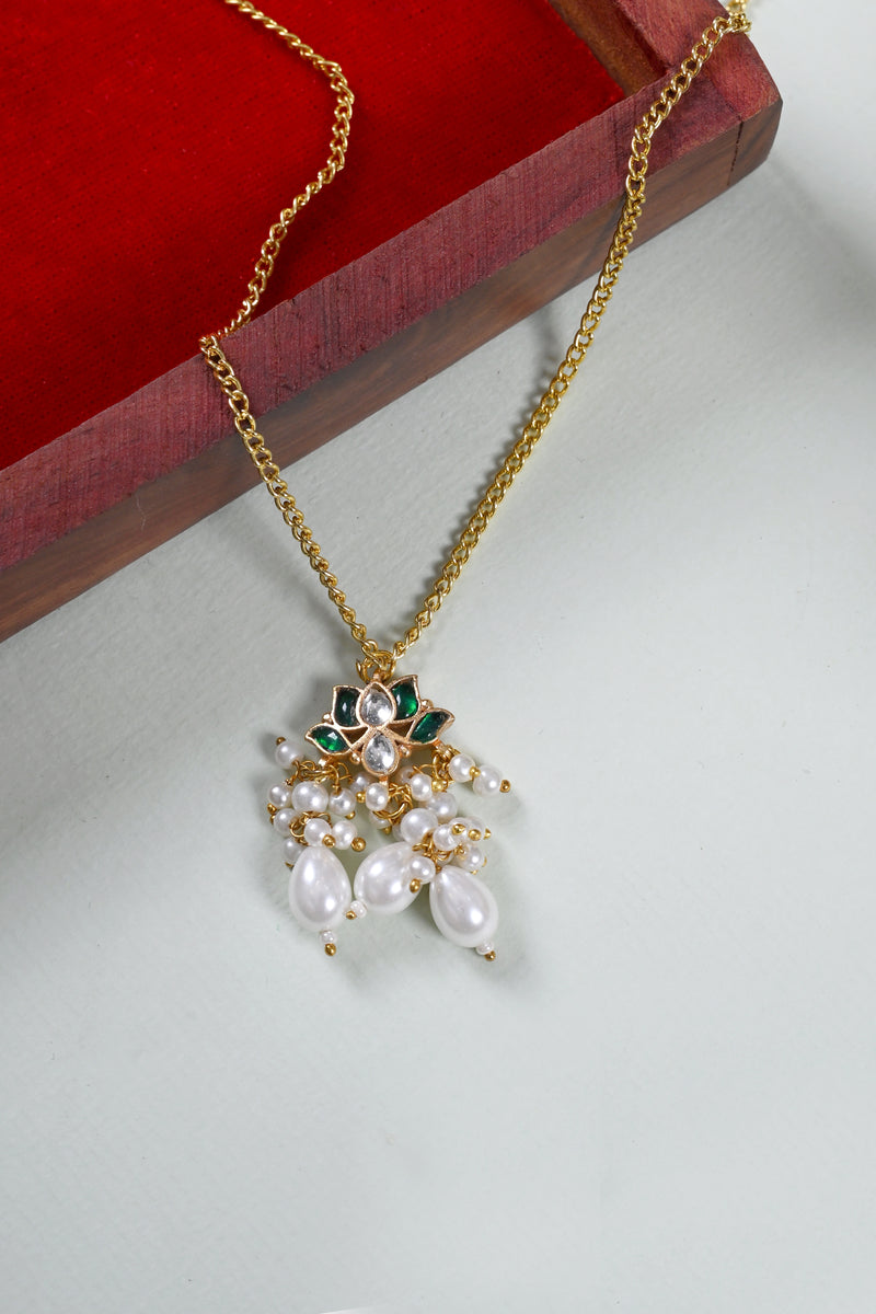 Multi Colour Gold Plated Jadau Kundan Lotus Motif Pendant