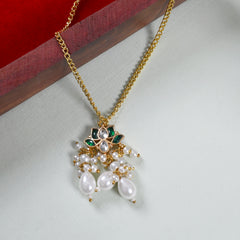MDN862- Green and White Colour Gold Plated Jadau Kundan Lotus Motif Pendant