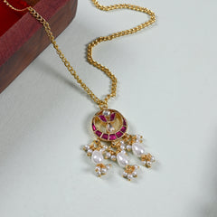 MDN863- Pink and White Colour Gold Plated Jadau Kundan Pendant