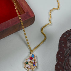 MDN864- White Colour Gold Plated Jadau Kundan Peacock Motif Pendant