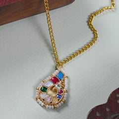 MDN864- White Colour Gold Plated Jadau Kundan Peacock Motif Pendant