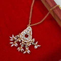 MDN864- White Colour Gold Plated Jadau Kundan Peacock Motif Pendant