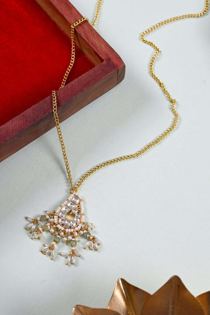 White Colour Gold Plated Jadau Kundan Peacock Motif Pendant