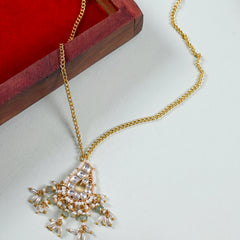 MDN864- White Colour Gold Plated Jadau Kundan Peacock Motif Pendant