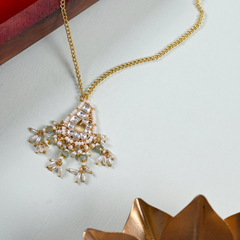 MDN864- White Colour Gold Plated Jadau Kundan Peacock Motif Pendant