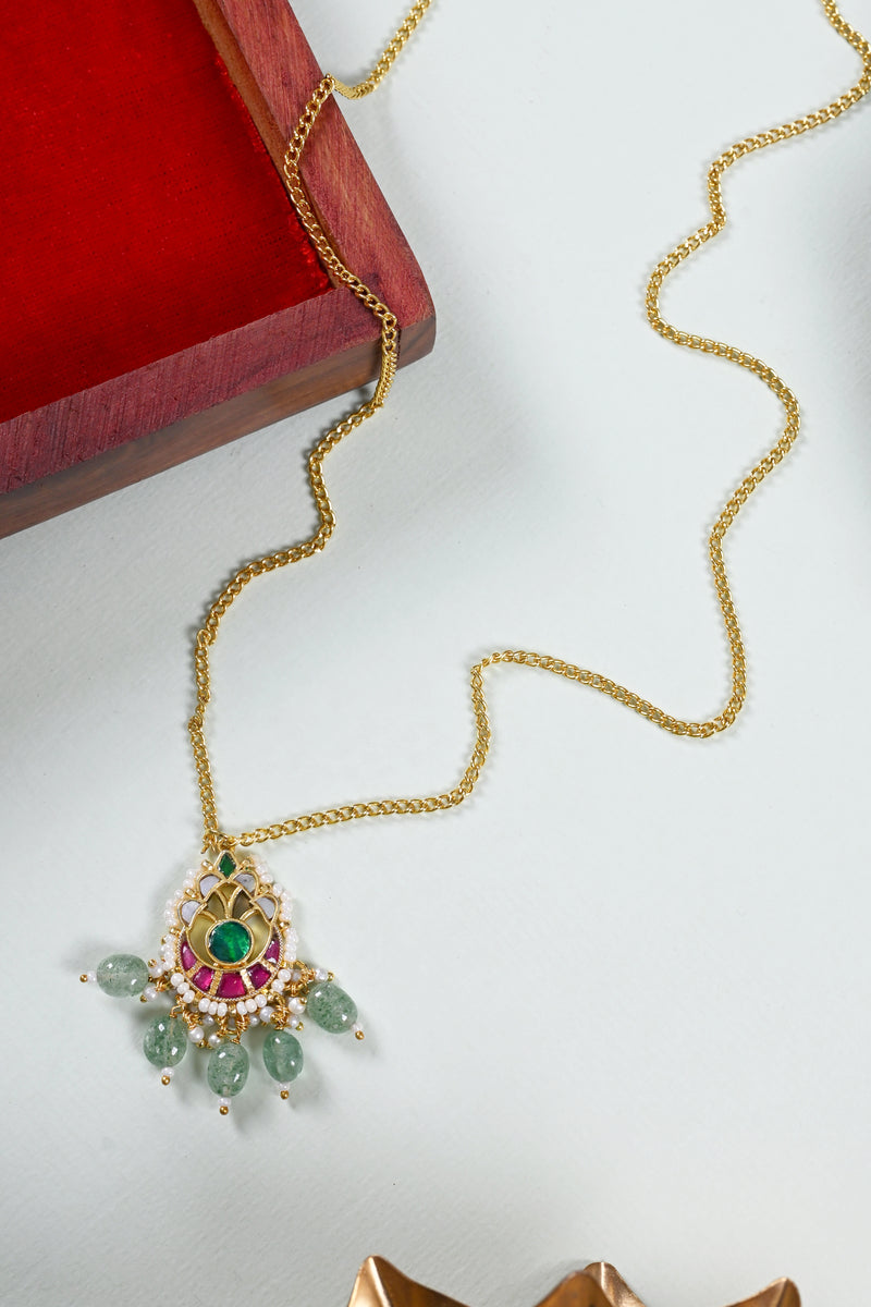 Multi Colour Gold Plated Jadau Kundan Pendant