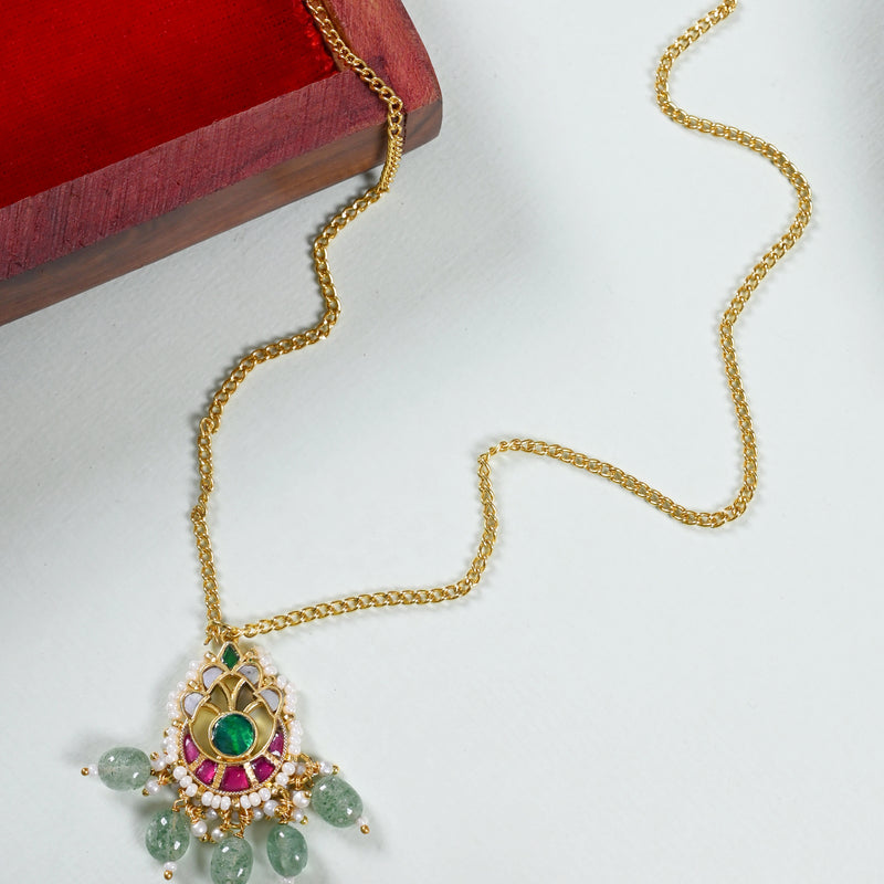 MDN865- Multi Colour Gold Plated Jadau Kundan Pendant