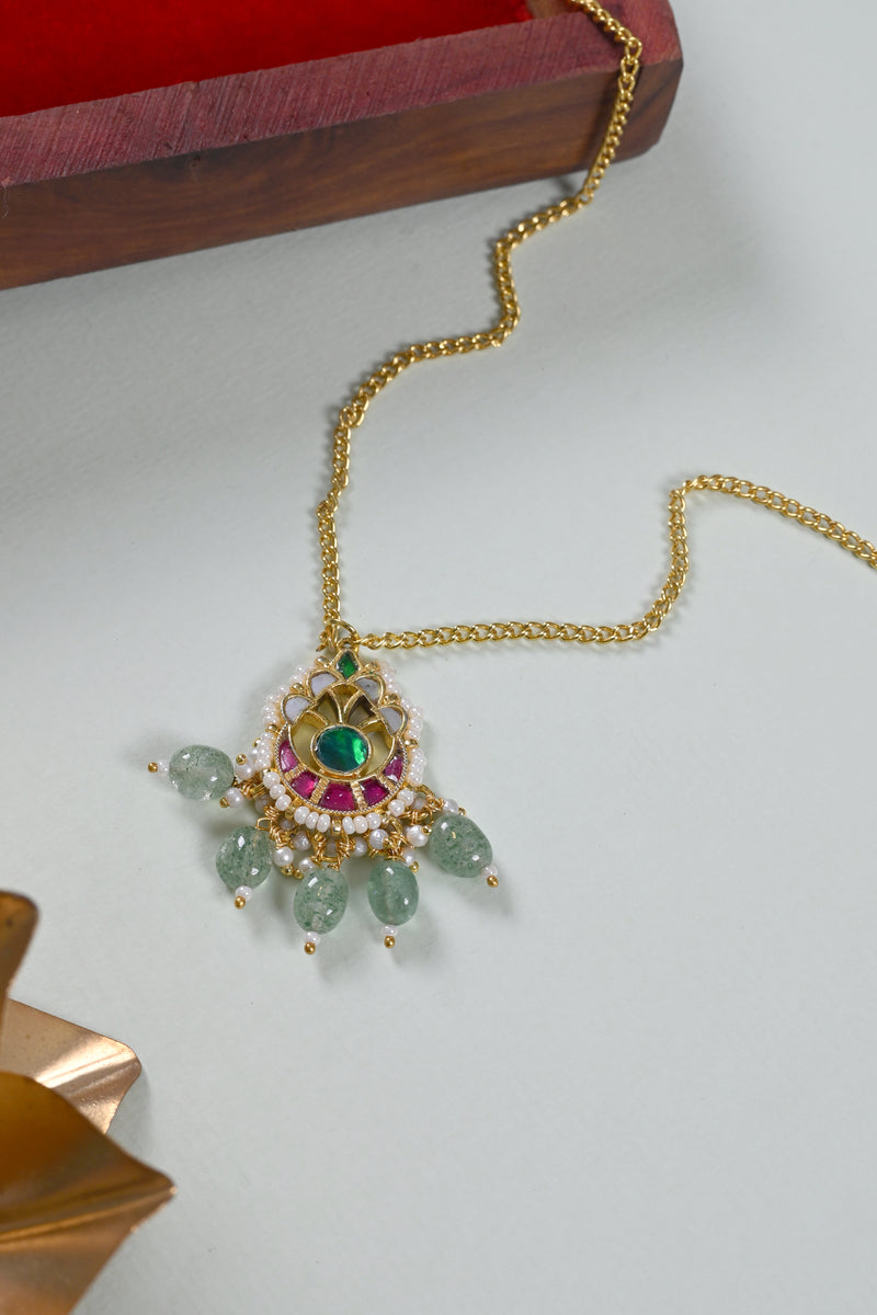 Multi Colour Gold Plated Jadau Kundan Pendant