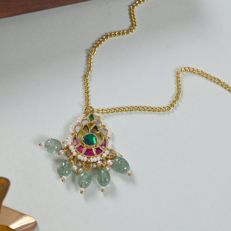 MDN865- Multi Colour Gold Plated Jadau Kundan Pendant