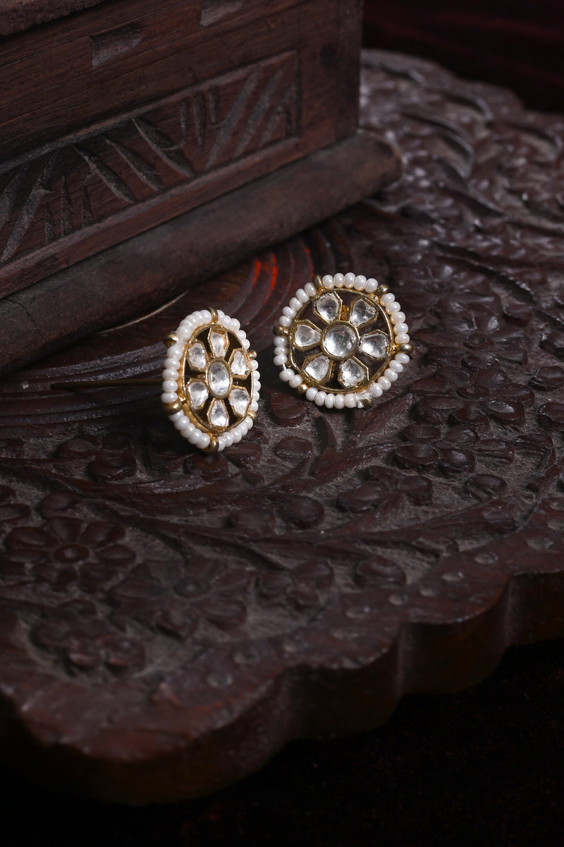 White Colour Gold Plated Jadau Kundan Studs Earrings