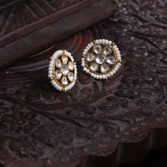 MDE867- White Colour Gold Plated Jadau Kundan Studs Earrings