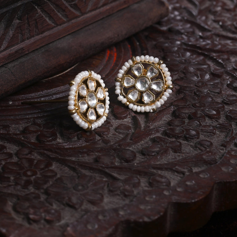 MDE867- White Colour Gold Plated Jadau Kundan Studs Earrings
