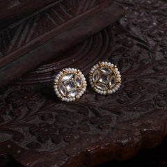 MDE868- Pink Colour Gold Plated Jadau Kundan Studs Earrings