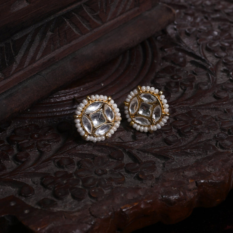 MDE868- Pink Colour Gold Plated Jadau Kundan Studs Earrings